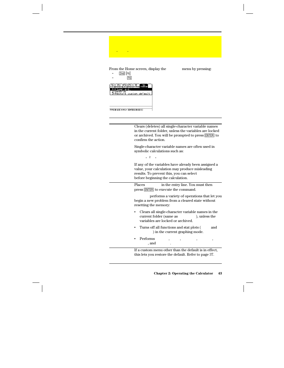 Using the clean up menu to start a new problem, Clean up toolbar menu | Texas Instruments PLUS TI-89 User Manual | Page 60 / 623