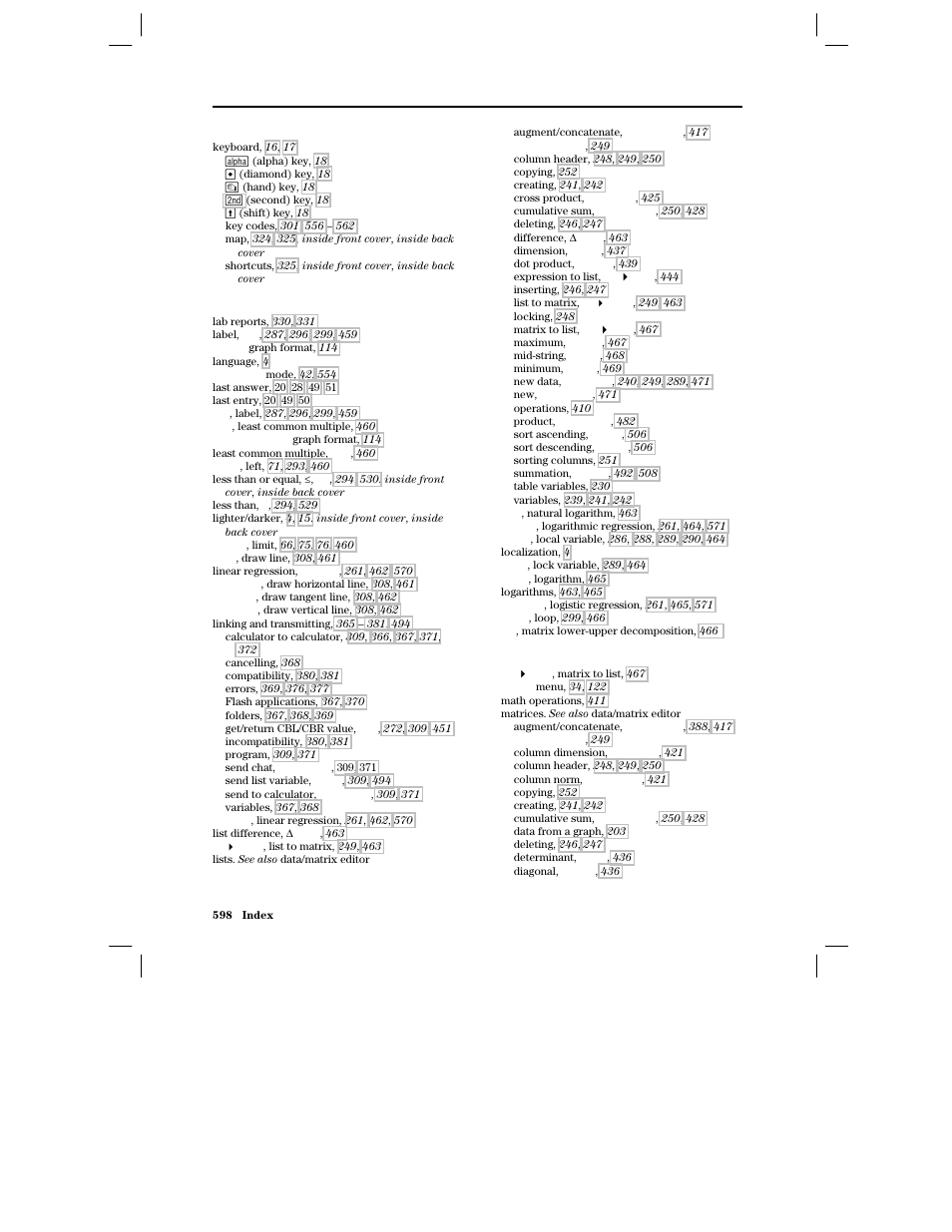 K, l, m | Texas Instruments PLUS TI-89 User Manual | Page 615 / 623