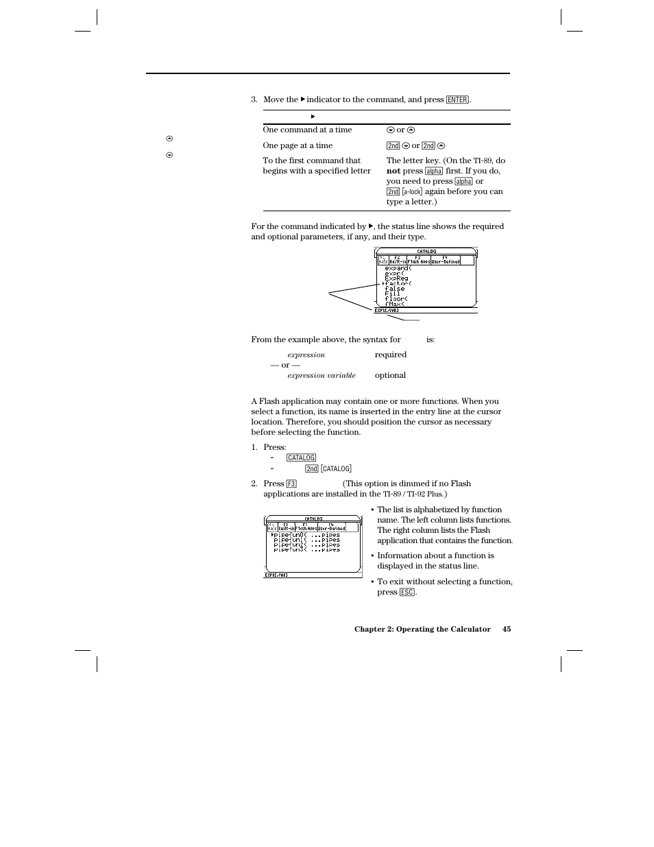 Information about parameters, Selecting a flash application function | Texas Instruments PLUS TI-89 User Manual | Page 62 / 623