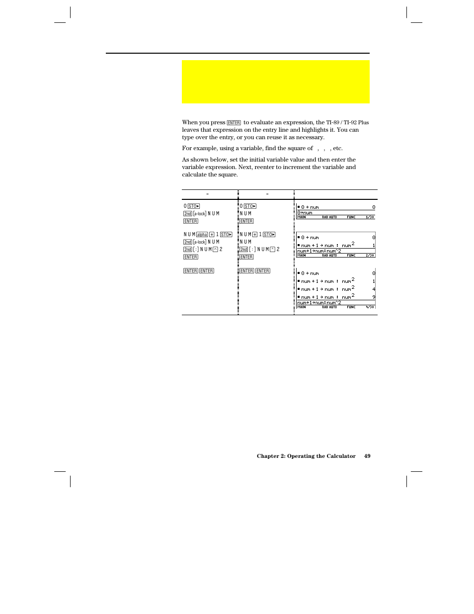 Reusing a previous entry or the last answer, Reusing the expression on the entry line | Texas Instruments PLUS TI-89 User Manual | Page 66 / 623