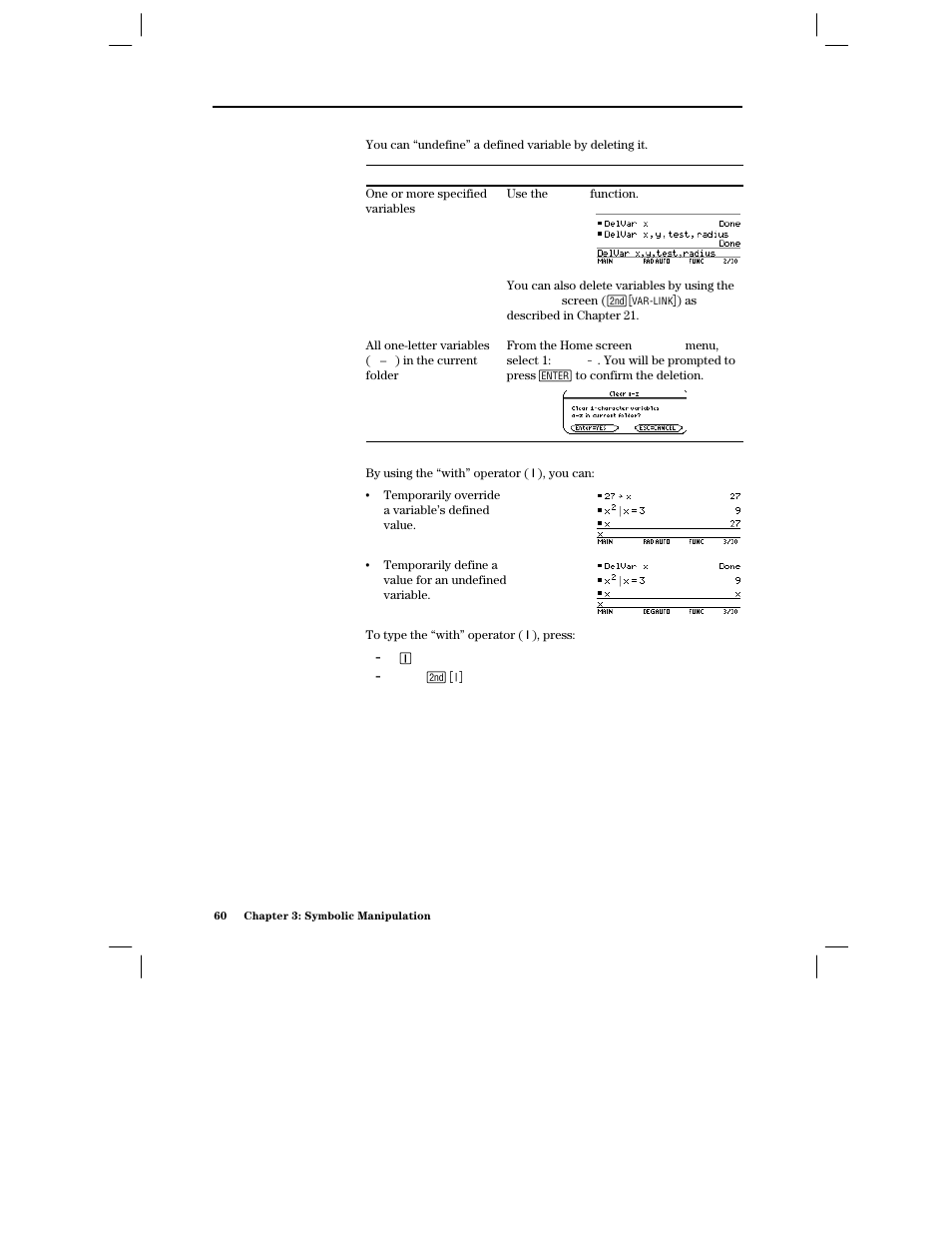 Deleting a defined variable, Temporarily overriding a variable | Texas Instruments PLUS TI-89 User Manual | Page 77 / 623