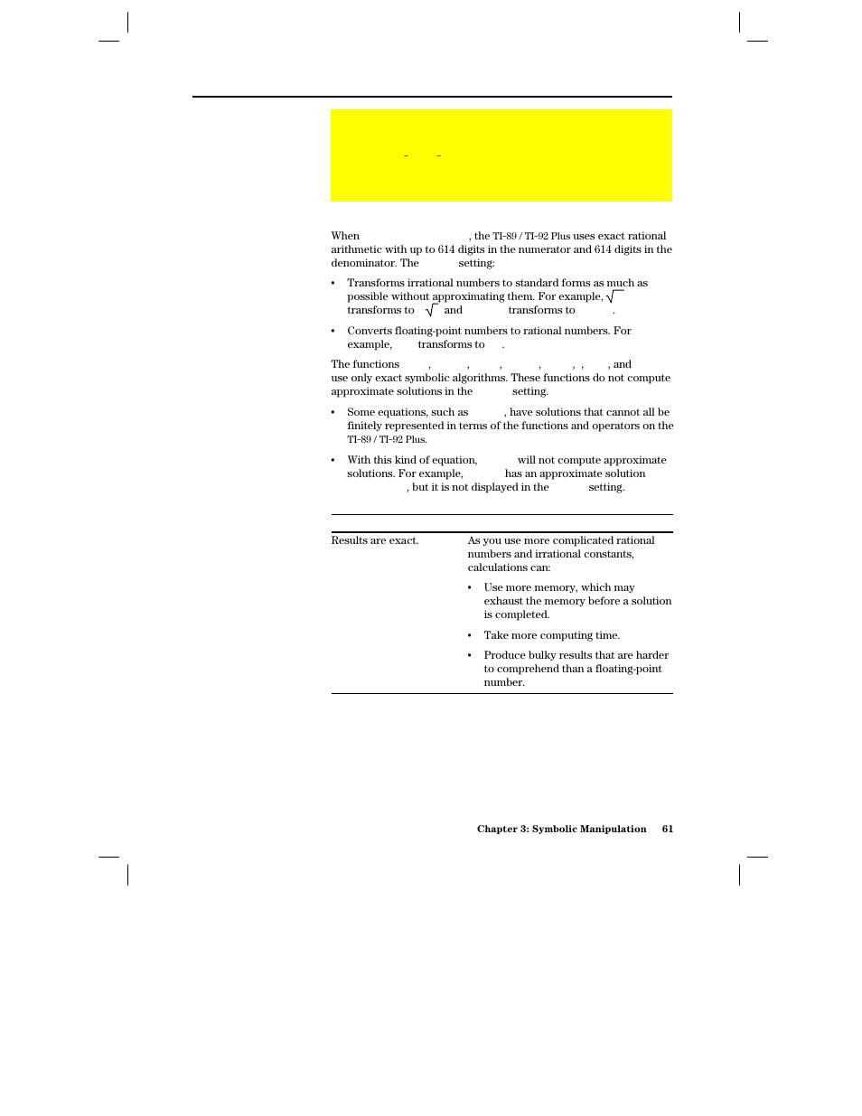 Using exact, approximate, and auto modes, Exact setting | Texas Instruments PLUS TI-89 User Manual | Page 78 / 623