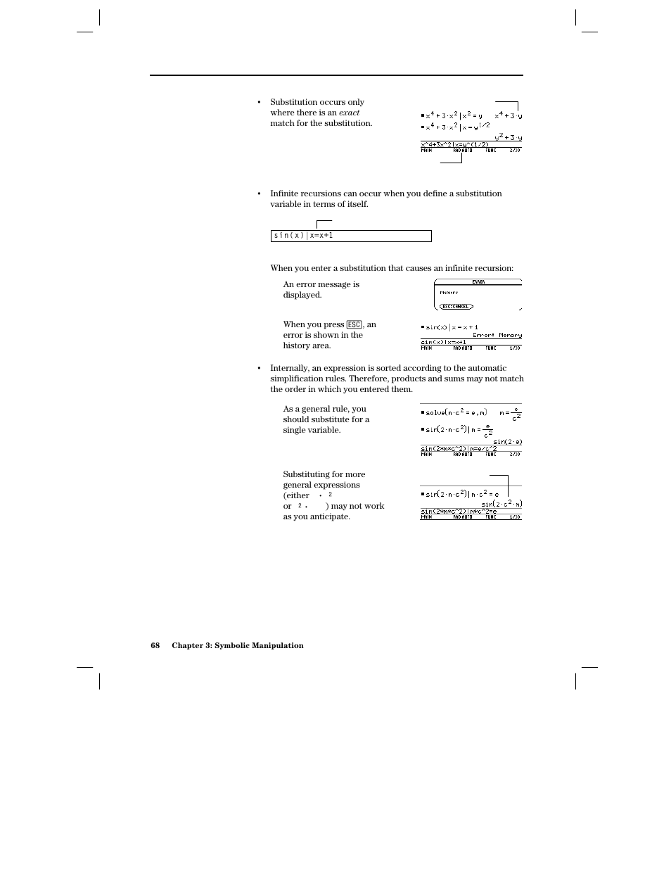 Be aware of the limitations of substitutions | Texas Instruments PLUS TI-89 User Manual | Page 85 / 623