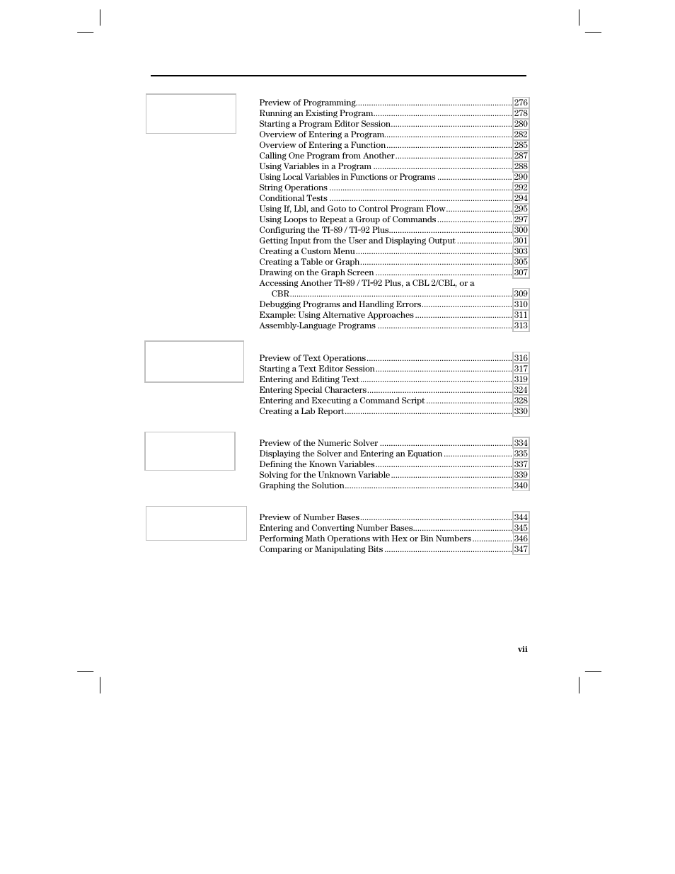 Chapter 17: programming, Chapter 18: text editor, Chapter 19: numeric solver | Chapter 20: number bases | Texas Instruments PLUS TI-89 User Manual | Page 9 / 623