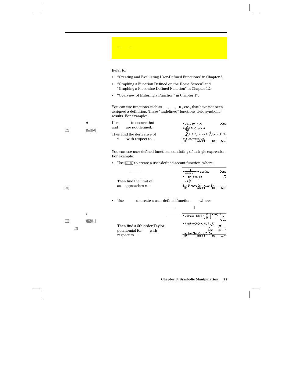 User-defined functions and symbolic manipulation, Undefined functions, Single-statement functions | Texas Instruments PLUS TI-89 User Manual | Page 94 / 623
