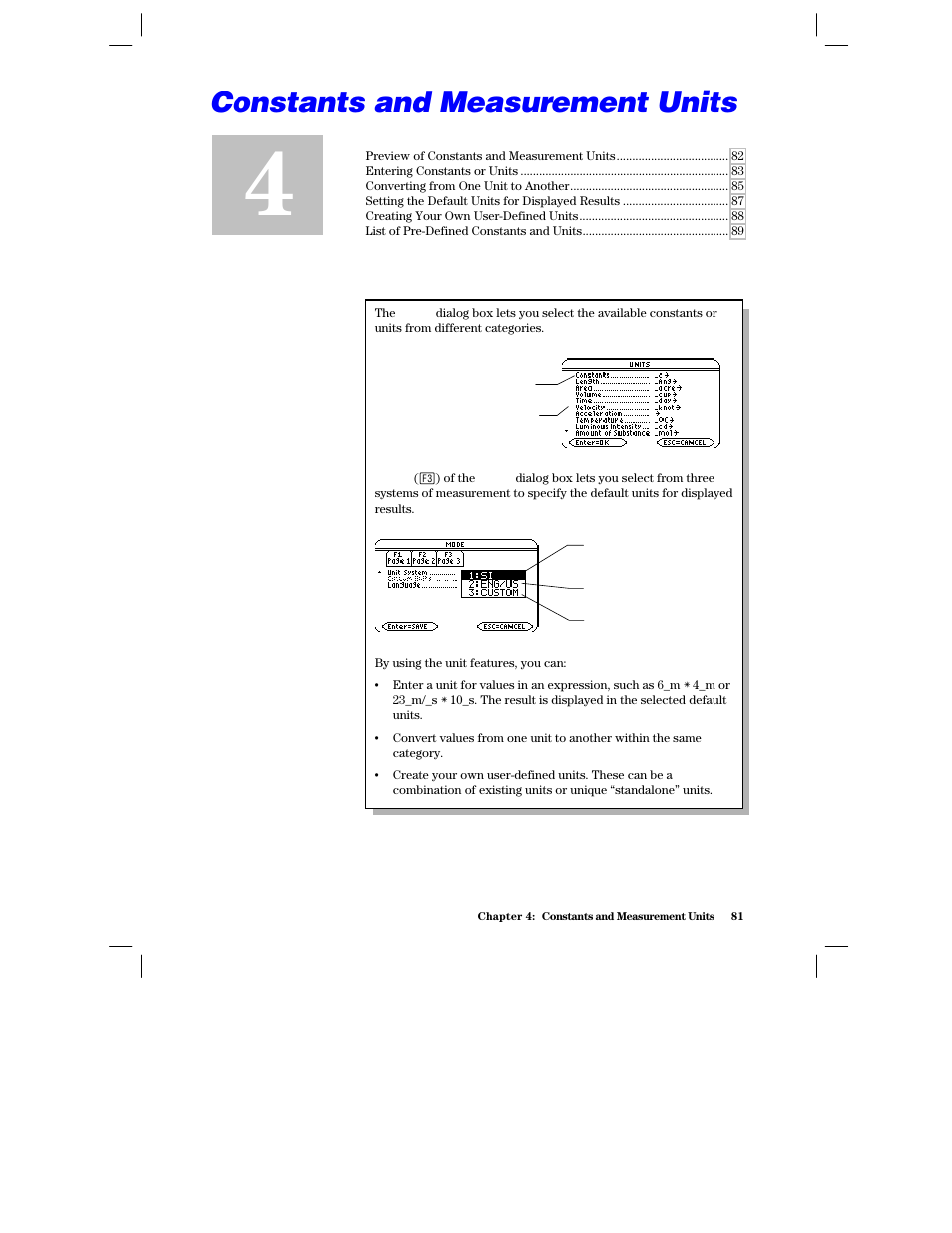 Chapter 4: constants and measurement units | Texas Instruments PLUS TI-89 User Manual | Page 98 / 623