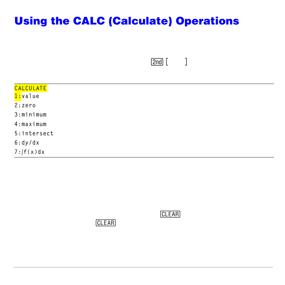 Using the calc (calculate) operations, Calculate menu, Value | Texas Instruments TI-83 PLUS User Manual | Page 150 / 827