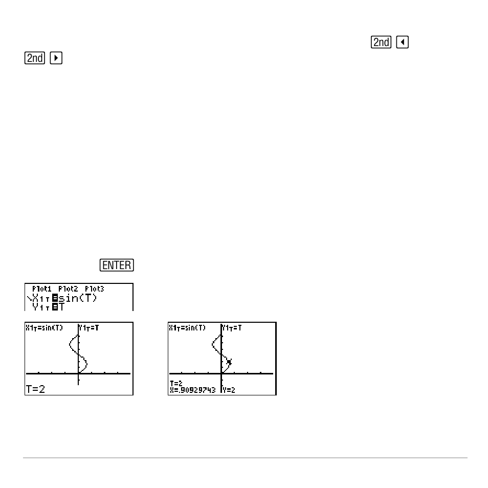 Moving the trace cursor to any valid t value | Texas Instruments TI-83 PLUS User Manual | Page 167 / 827