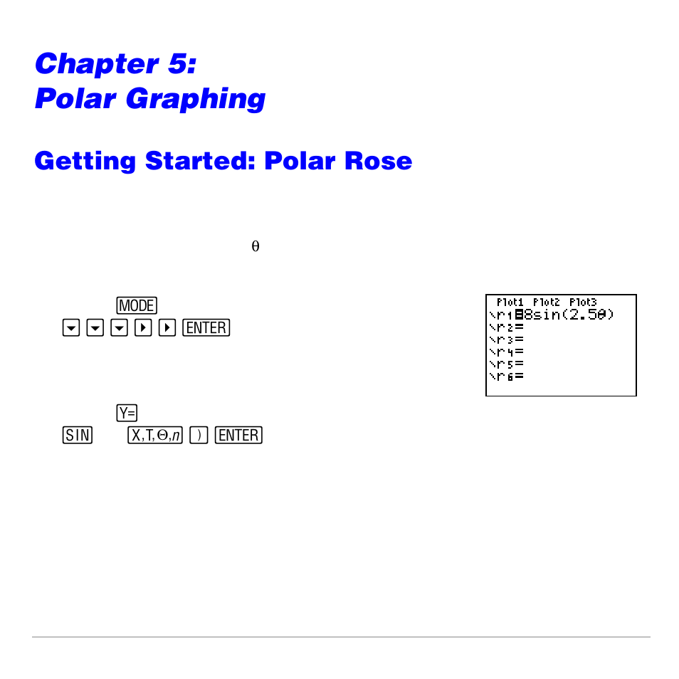 Chapter 5: polar graphing, Getting started: polar rose | Texas Instruments TI-83 PLUS User Manual | Page 169 / 827