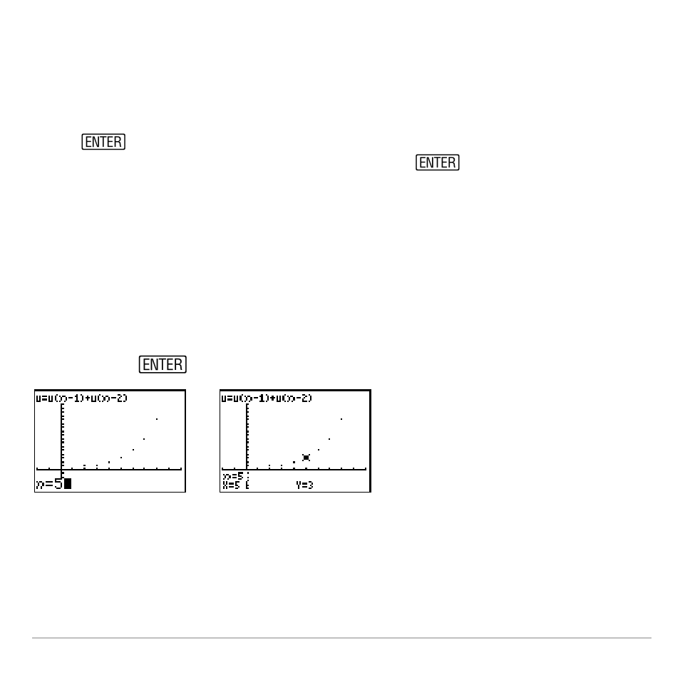 Moving the trace cursor to any valid n value | Texas Instruments TI-83 PLUS User Manual | Page 193 / 827