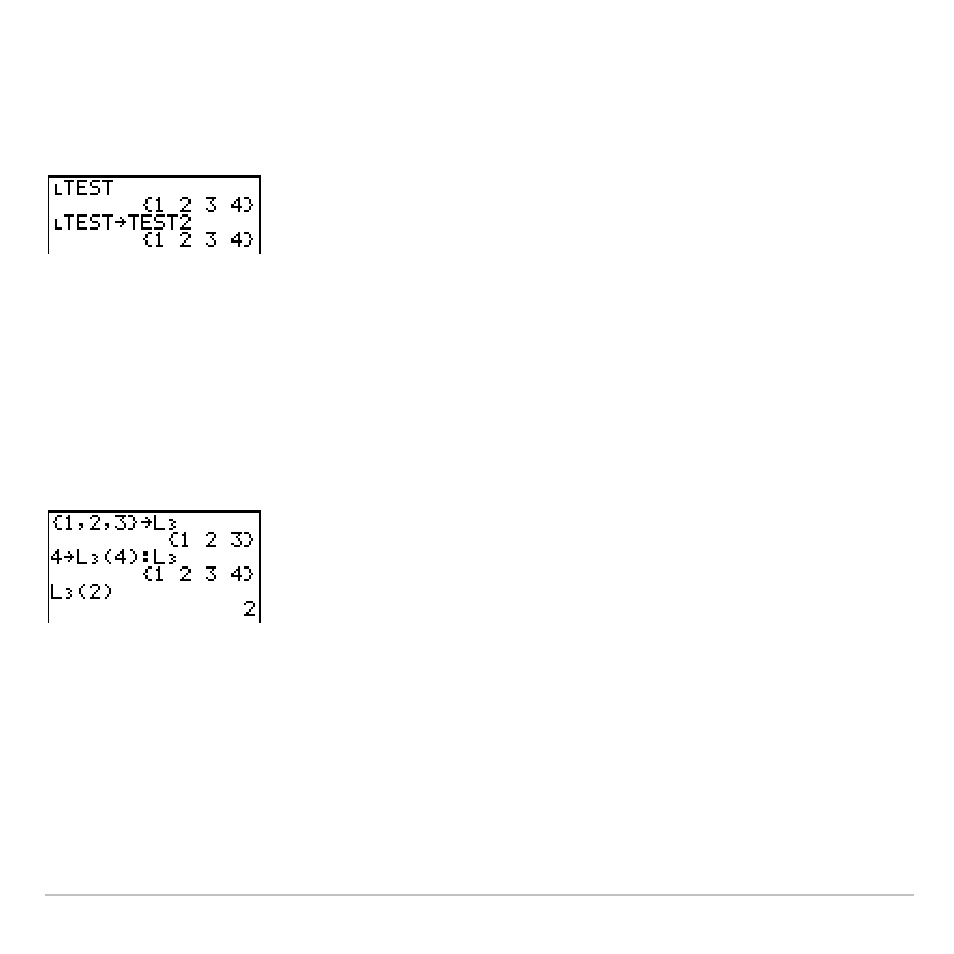 Copying one list to another, Accessing a list element, Deleting a list from memory | Texas Instruments TI-83 PLUS User Manual | Page 292 / 827