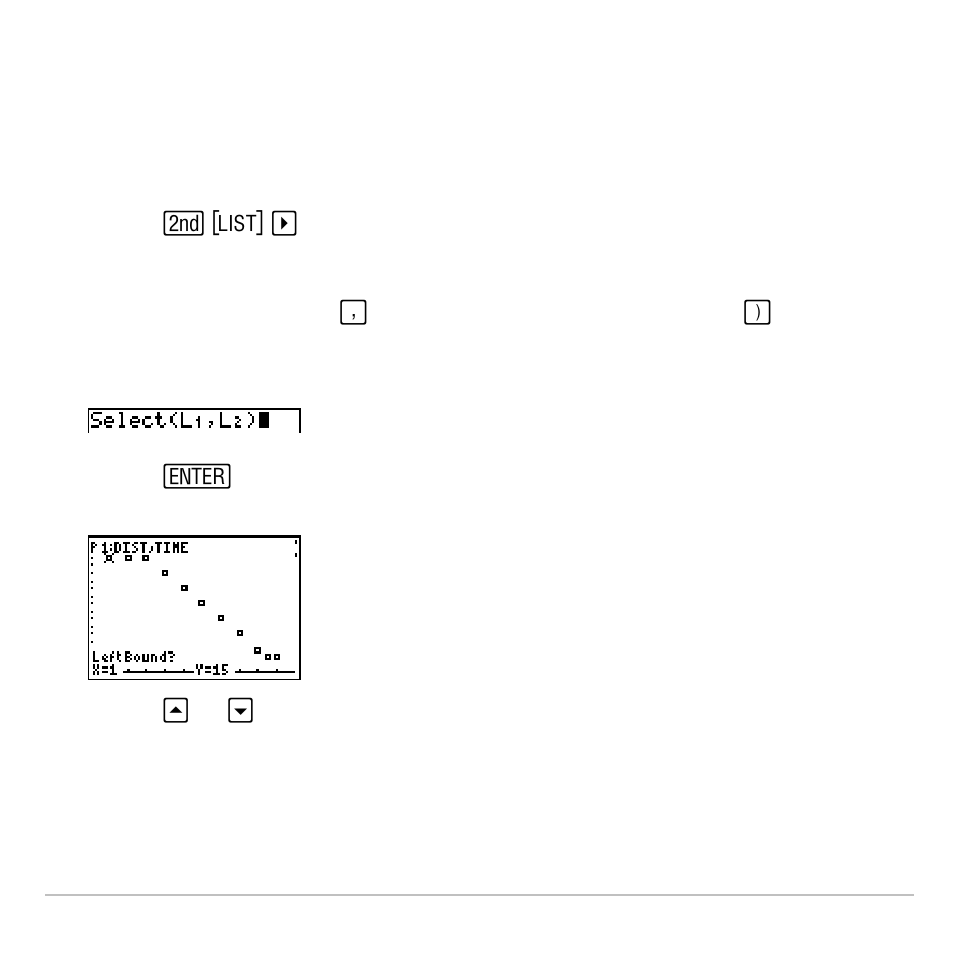 Using select( to select data points from a plot | Texas Instruments TI-83 PLUS User Manual | Page 308 / 827