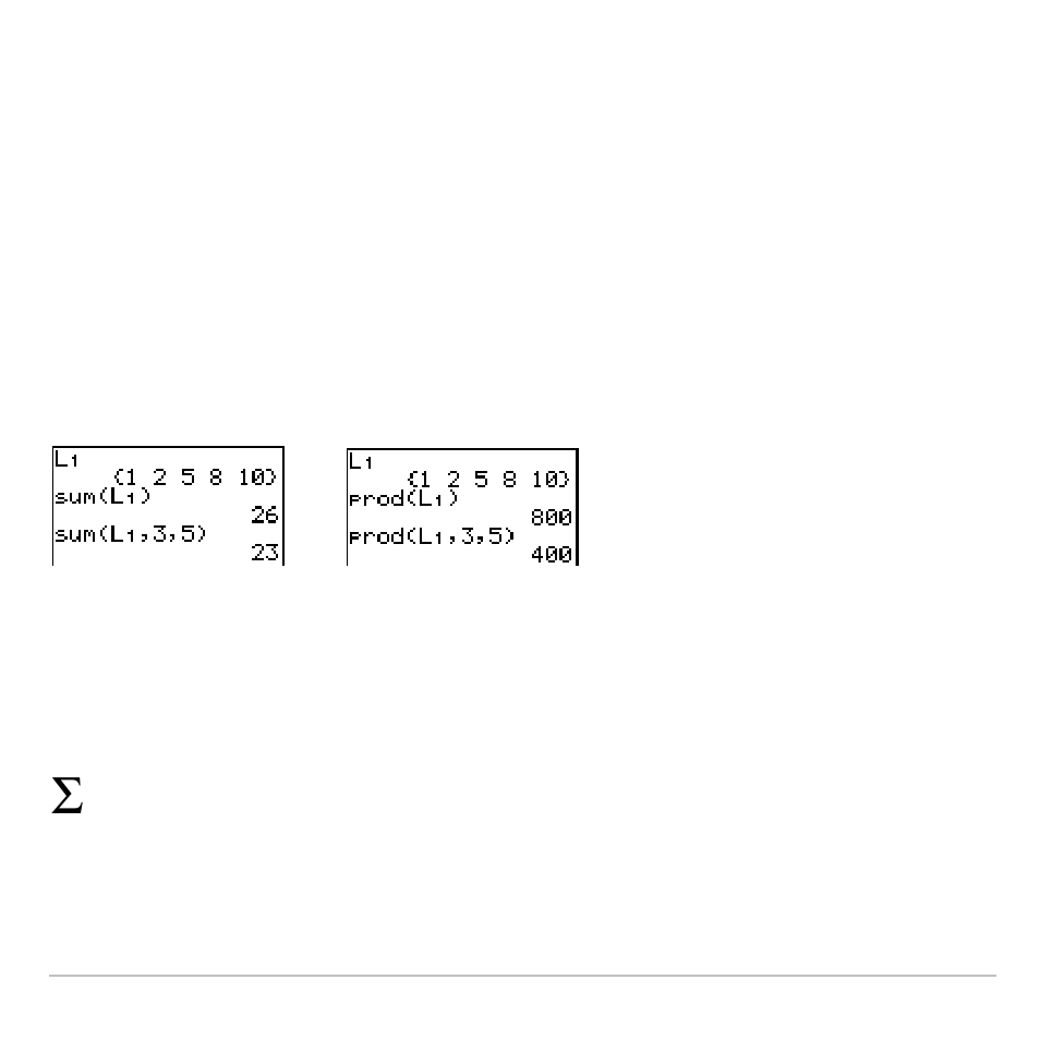 Sum(, prod, Sums and products of numeric sequences | Texas Instruments TI-83 PLUS User Manual | Page 316 / 827