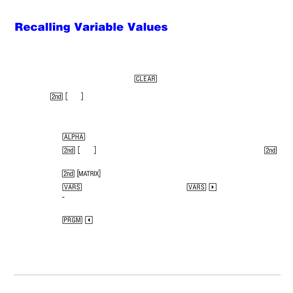 Recalling variable values, Using recall (rcl) | Texas Instruments TI-83 PLUS User Manual | Page 34 / 827