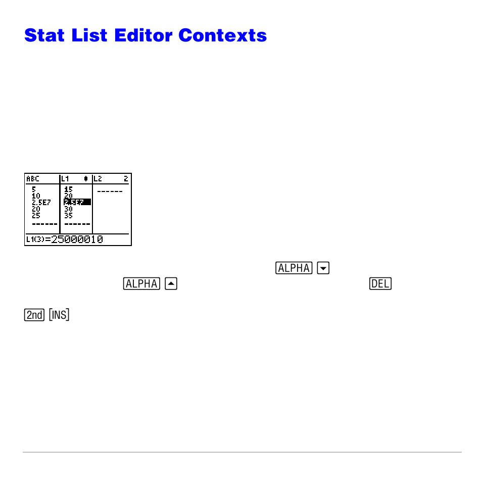 Stat list editor contexts, View-elements context, Edit-elements context | Texas Instruments TI-83 PLUS User Manual | Page 347 / 827