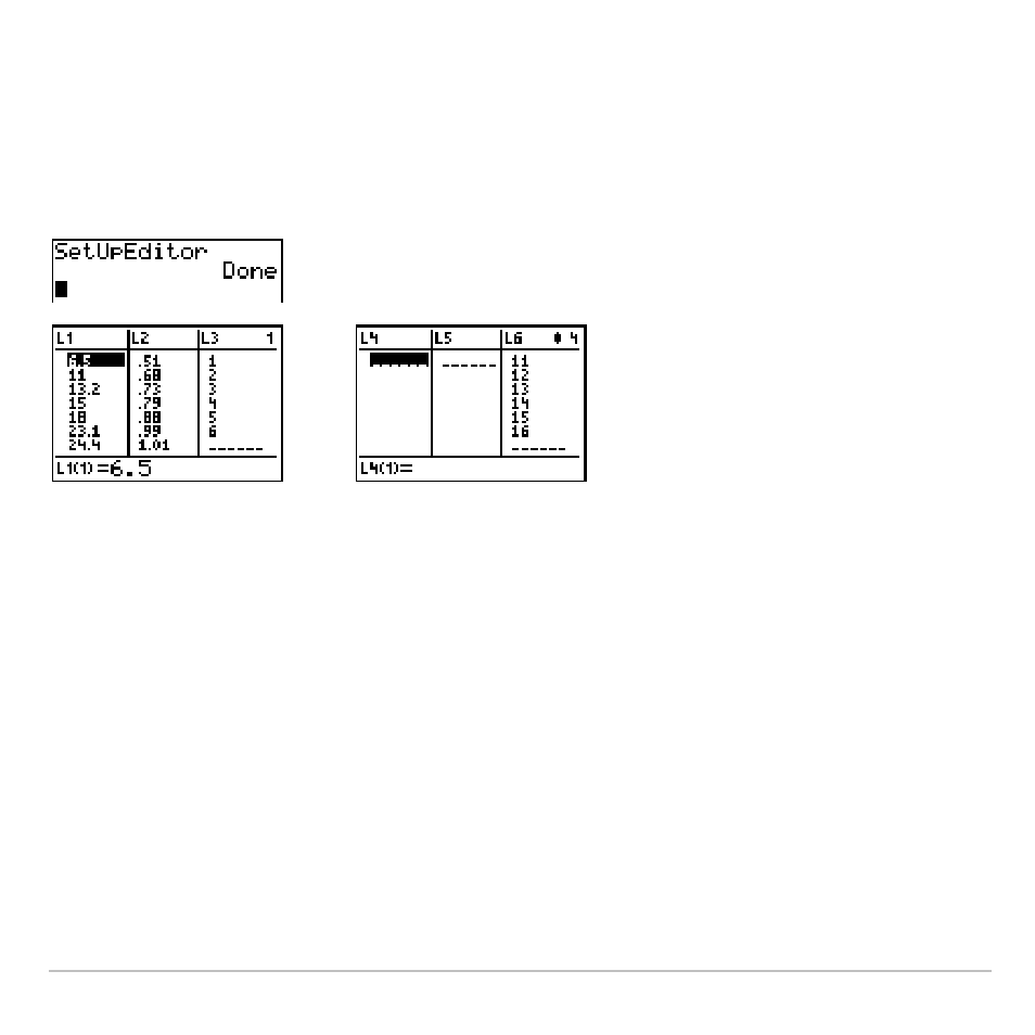 Restoring l1 through l6 to the stat list editor | Texas Instruments TI-83 PLUS User Manual | Page 354 / 827