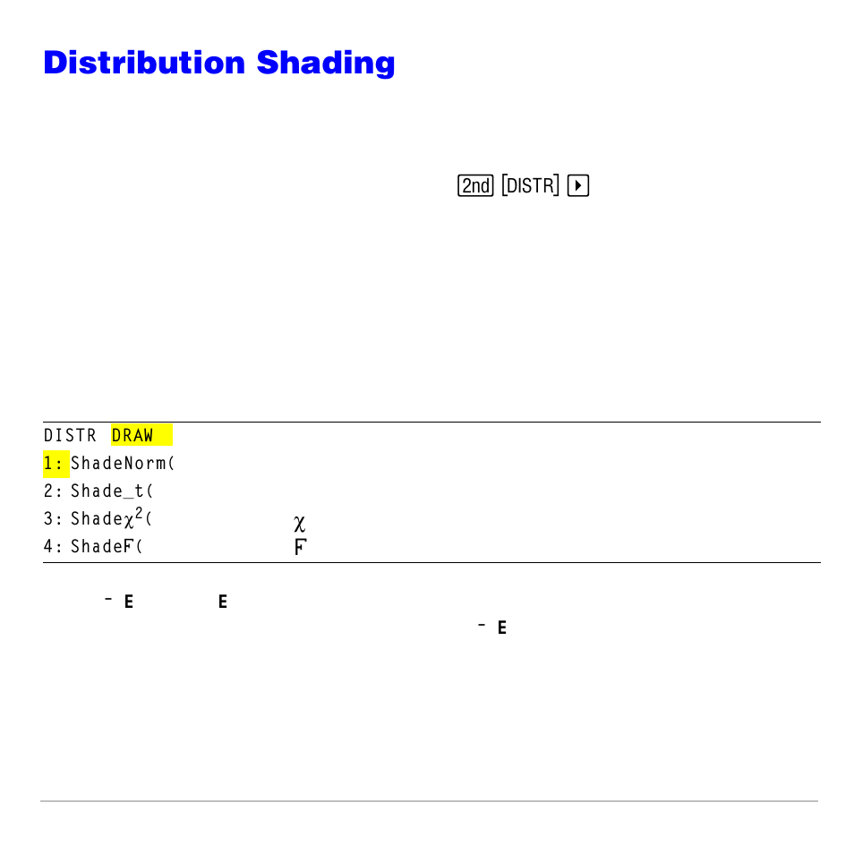 Distribution shading, Distr draw menu | Texas Instruments TI-83 PLUS User Manual | Page 437 / 827