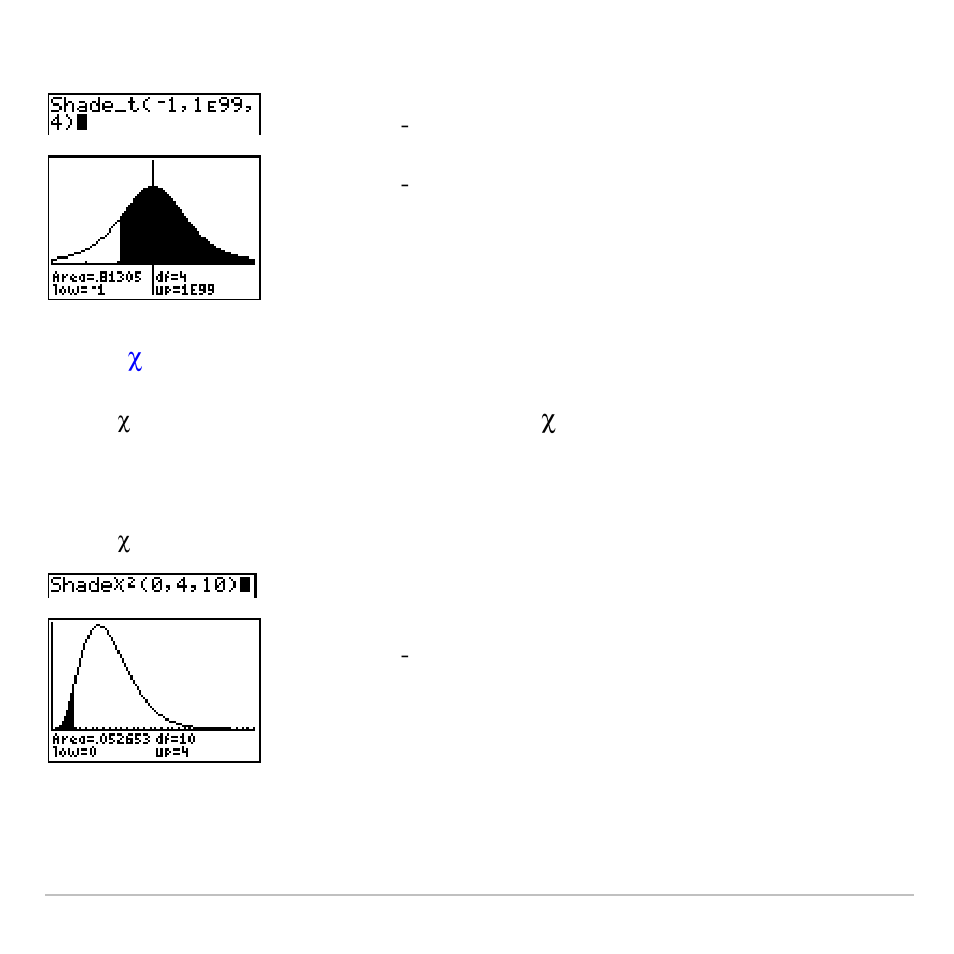 Shade chi ^2 | Texas Instruments TI-83 PLUS User Manual | Page 439 / 827