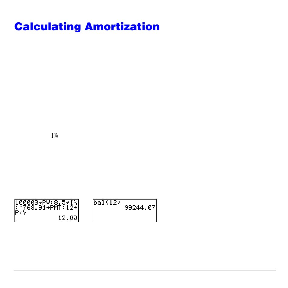 Calculating amortization, Calculating an amortization schedule | Texas Instruments TI-83 PLUS User Manual | Page 457 / 827