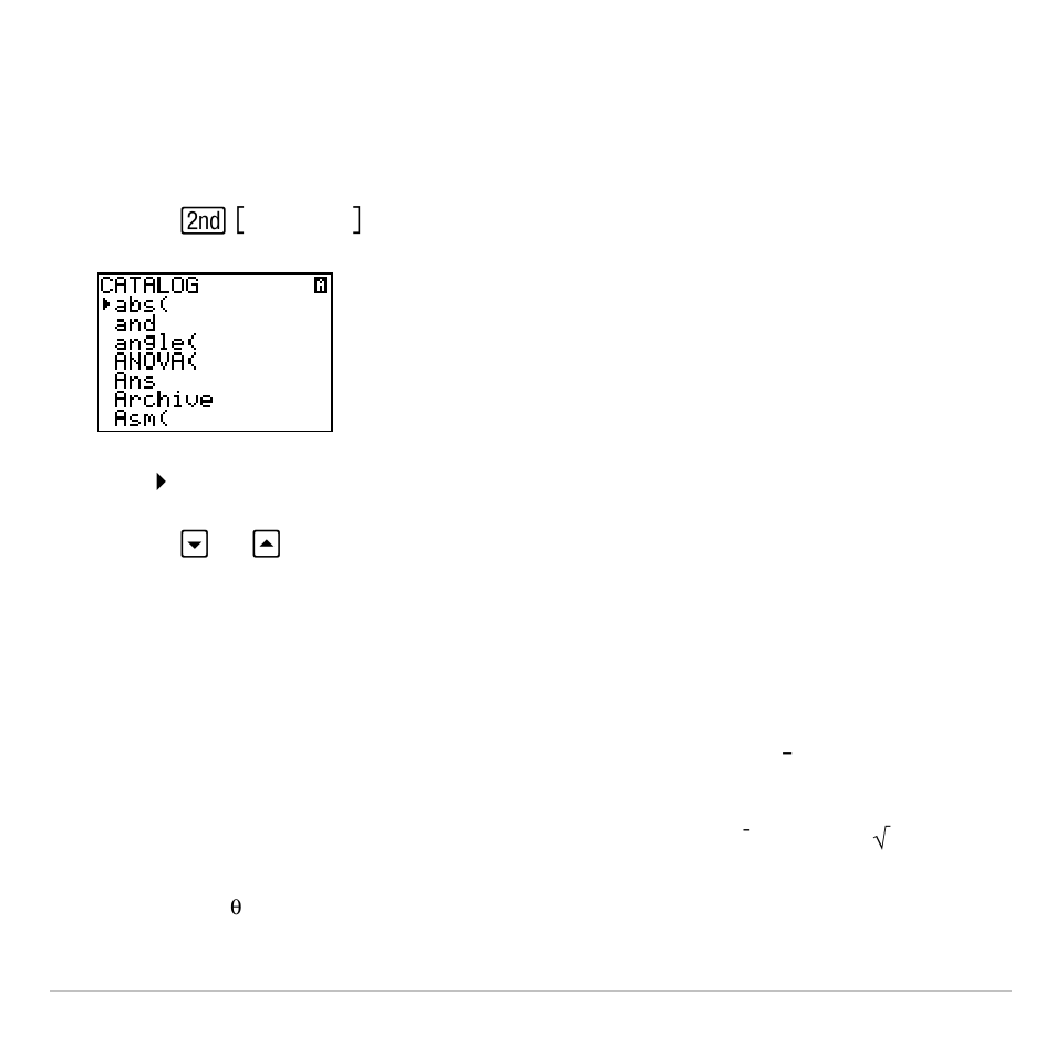 Selecting an item from the catalog | Texas Instruments TI-83 PLUS User Manual | Page 485 / 827