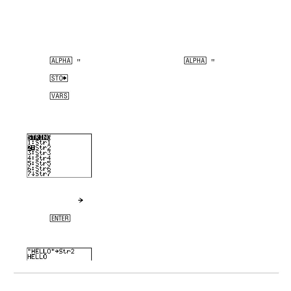 Storing a string to a string variable | Texas Instruments TI-83 PLUS User Manual | Page 490 / 827