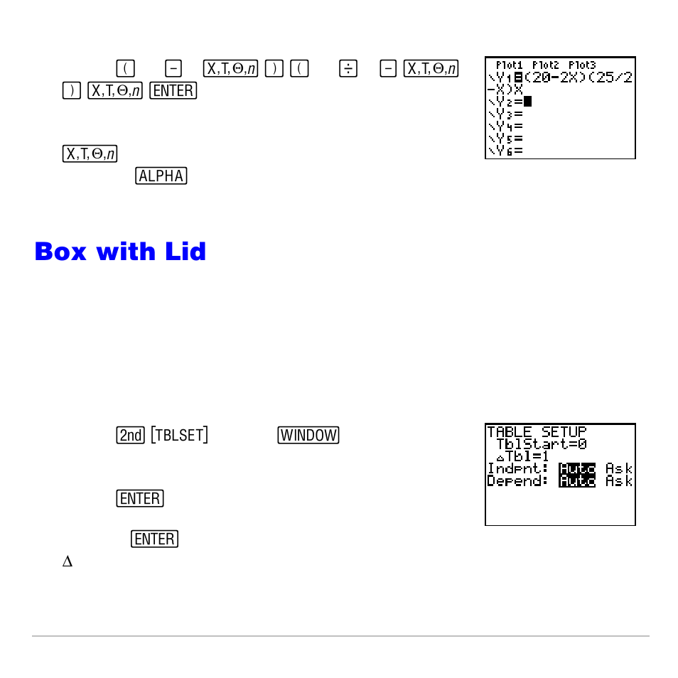 Defining a table of values, Box with lid | Texas Instruments TI-83 PLUS User Manual | Page 550 / 827