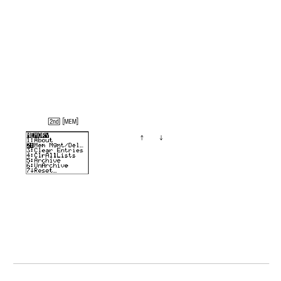 Displaying the memory management/delete menu | Texas Instruments TI-83 PLUS User Manual | Page 600 / 827