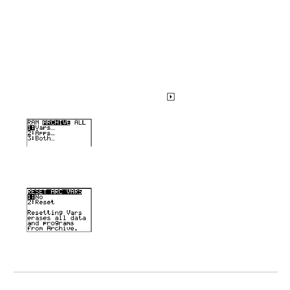 Resetting archive memory | Texas Instruments TI-83 PLUS User Manual | Page 609 / 827