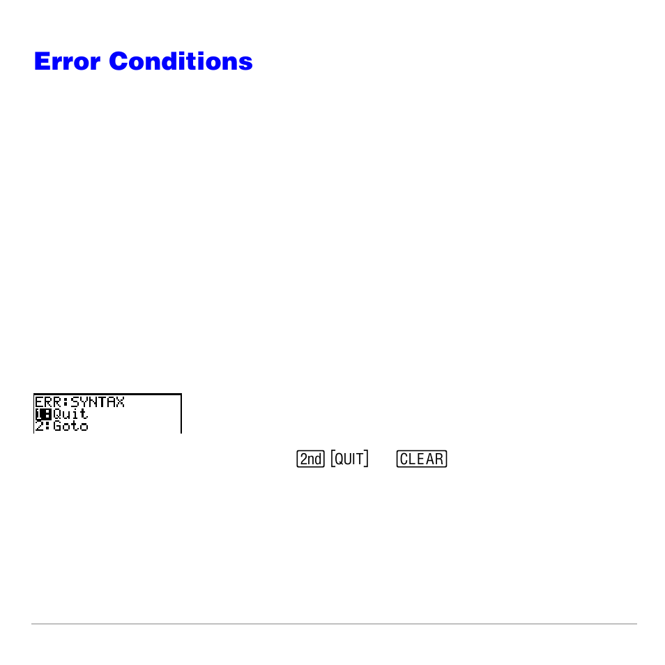 Error conditions, Diagnosing an error | Texas Instruments TI-83 PLUS User Manual | Page 62 / 827