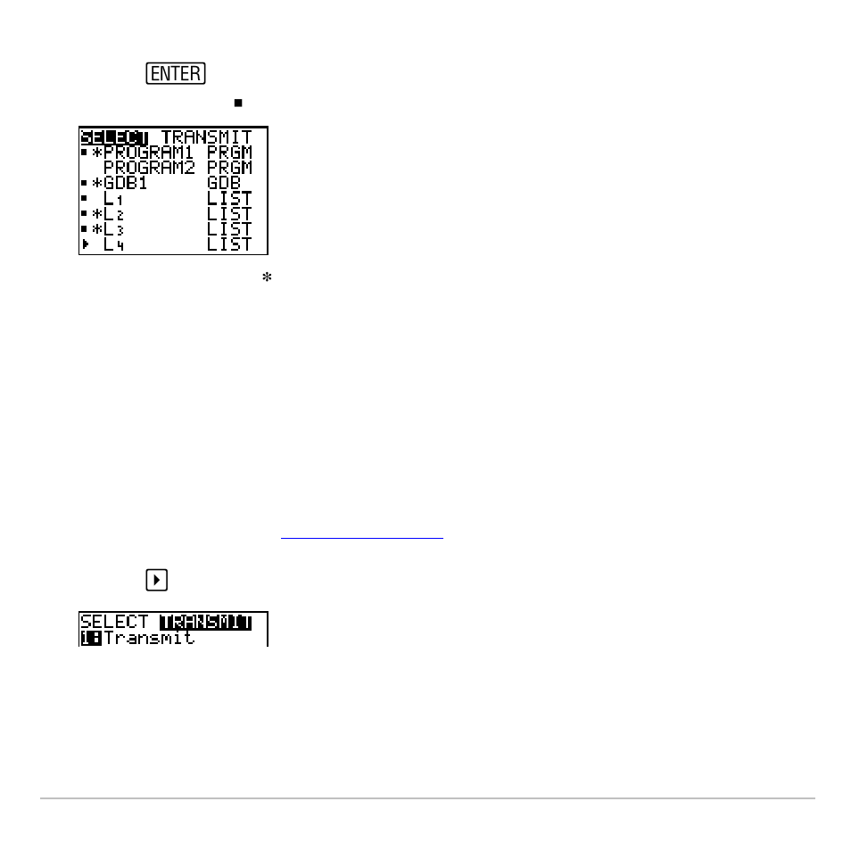 Sending the selected items | Texas Instruments TI-83 PLUS User Manual | Page 639 / 827