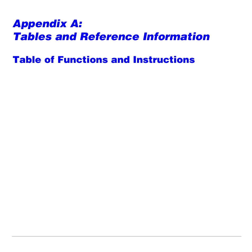 Appendix a: tables and reference information, Table of functions and instructions | Texas Instruments TI-83 PLUS User Manual | Page 657 / 827