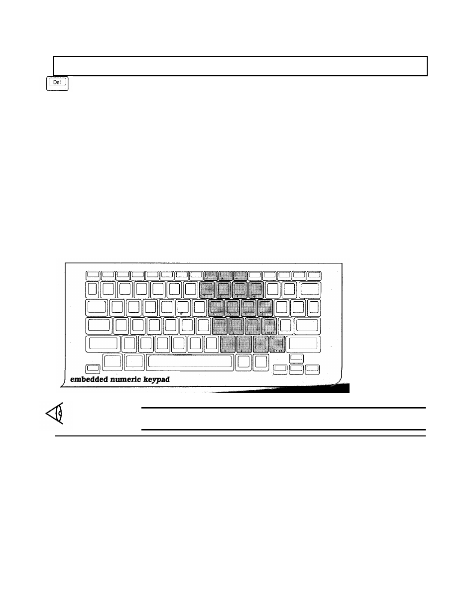 Using the numlk key and, The embedded numeric keypad, Keyboard keys | Texas Instruments 3000 User Manual | Page 34 / 204