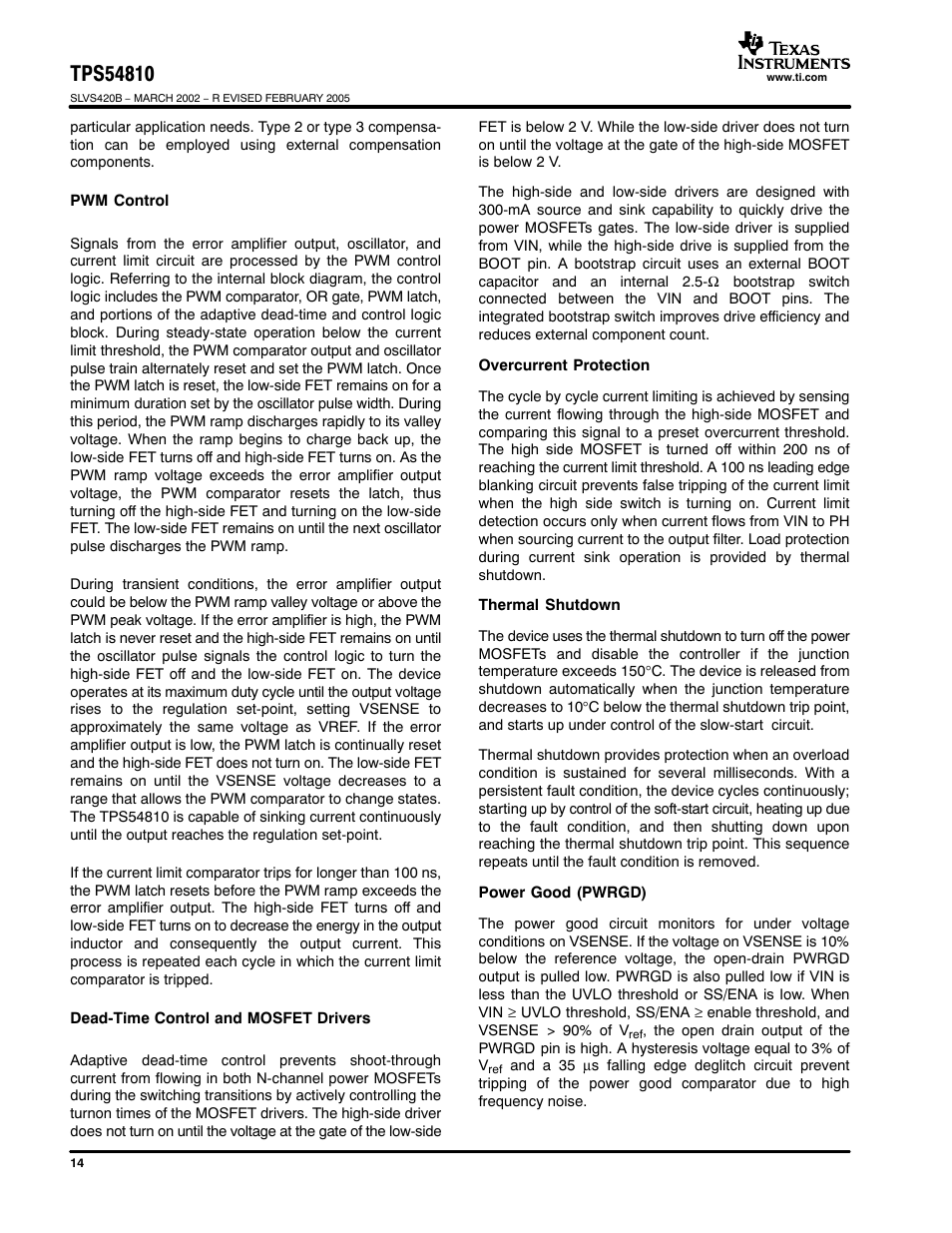 Texas Instruments TPS54810 User Manual | Page 14 / 21