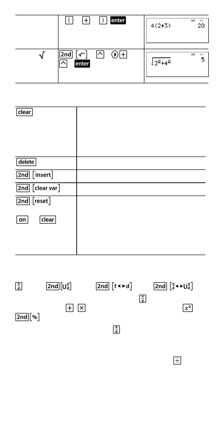 Clearing, Correcting fractions | Texas Instruments TI-30XS User Manual | Page 13 / 44