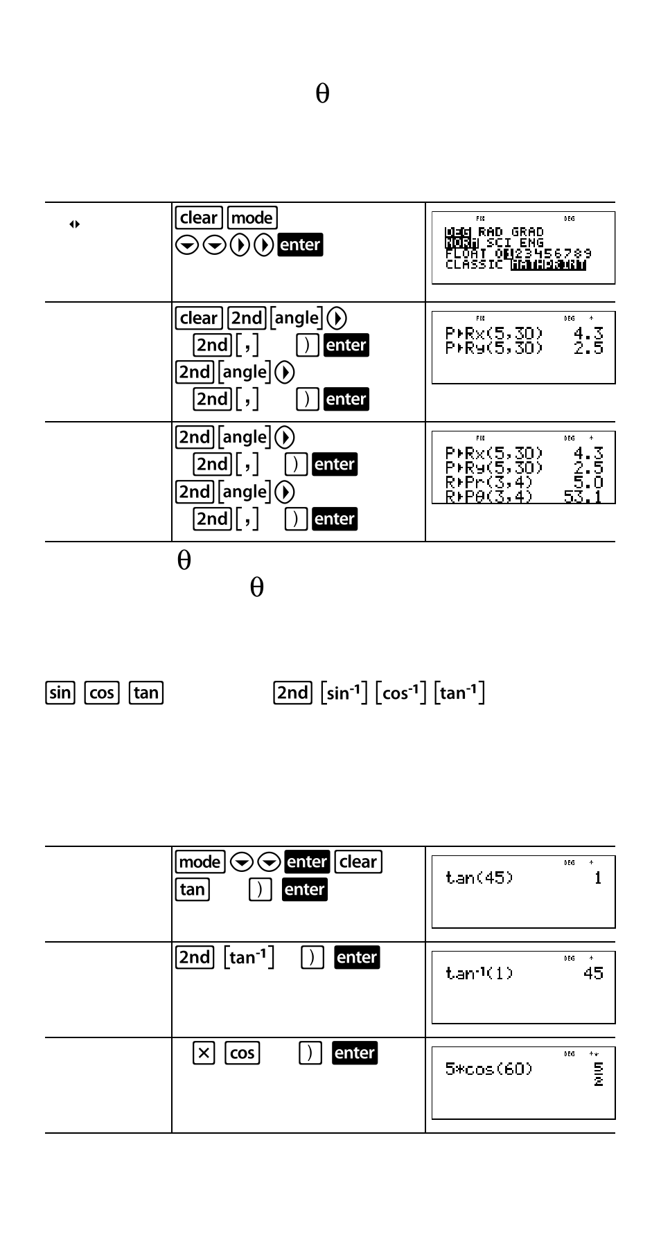 Trigonometry, Example, Example degree mode | Texas Instruments TI-30XS User Manual | Page 21 / 44