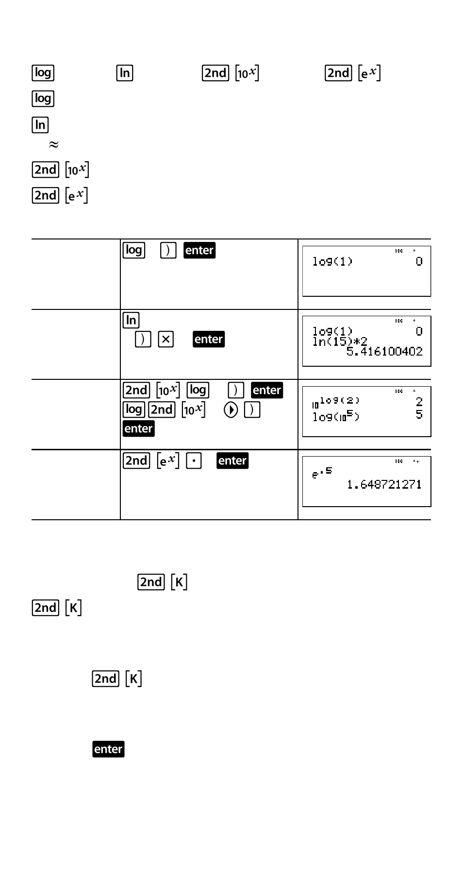 Logarithm and exponential functions, Constant, Examples | Texas Instruments TI-30XS User Manual | Page 24 / 44