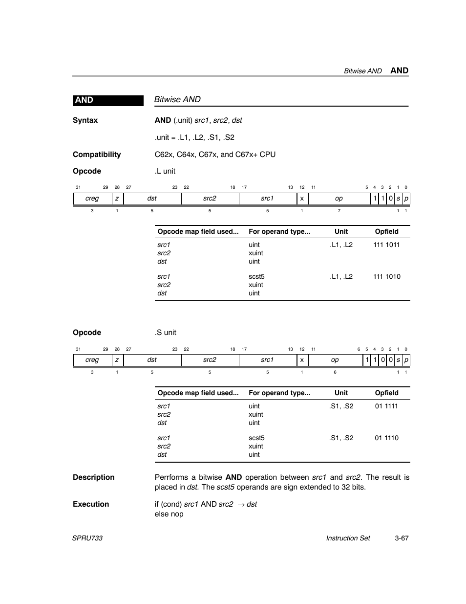 Bitwise and and | Texas Instruments TMS320C67X/C67X+ DSP User Manual | Page 127 / 465