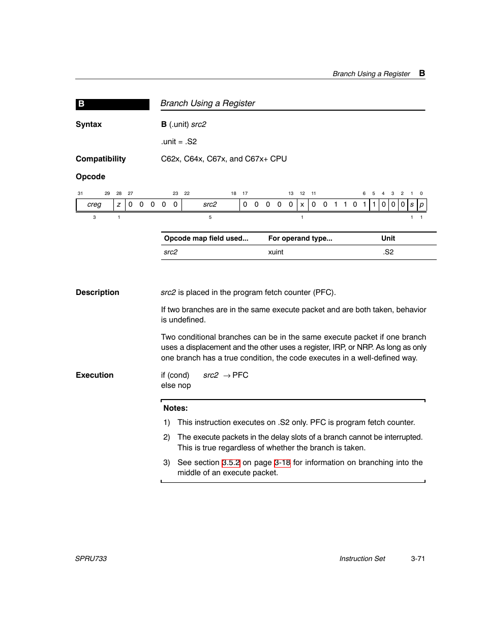 B register, Branch using a register b | Texas Instruments TMS320C67X/C67X+ DSP User Manual | Page 131 / 465