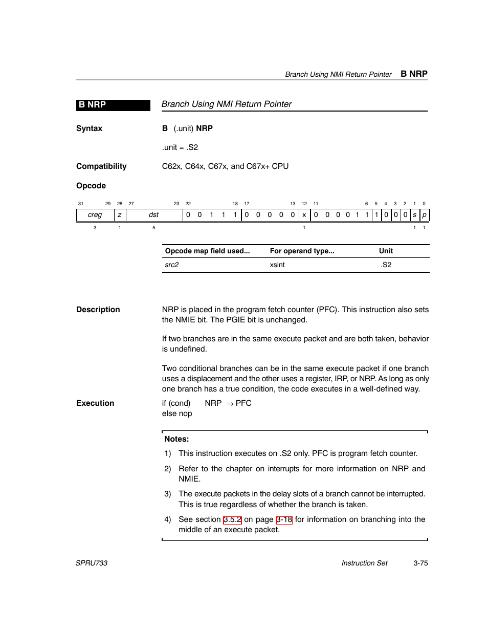 B nrp, Branch using nmi return pointer b nrp | Texas Instruments TMS320C67X/C67X+ DSP User Manual | Page 135 / 465