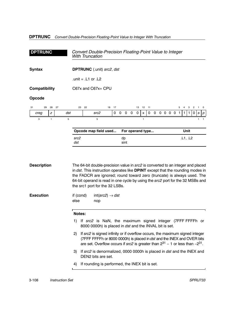 Dptrunc | Texas Instruments TMS320C67X/C67X+ DSP User Manual | Page 168 / 465