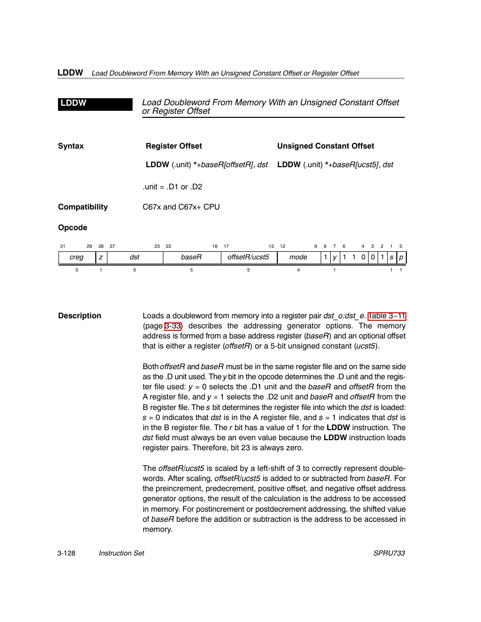 Lddw | Texas Instruments TMS320C67X/C67X+ DSP User Manual | Page 188 / 465