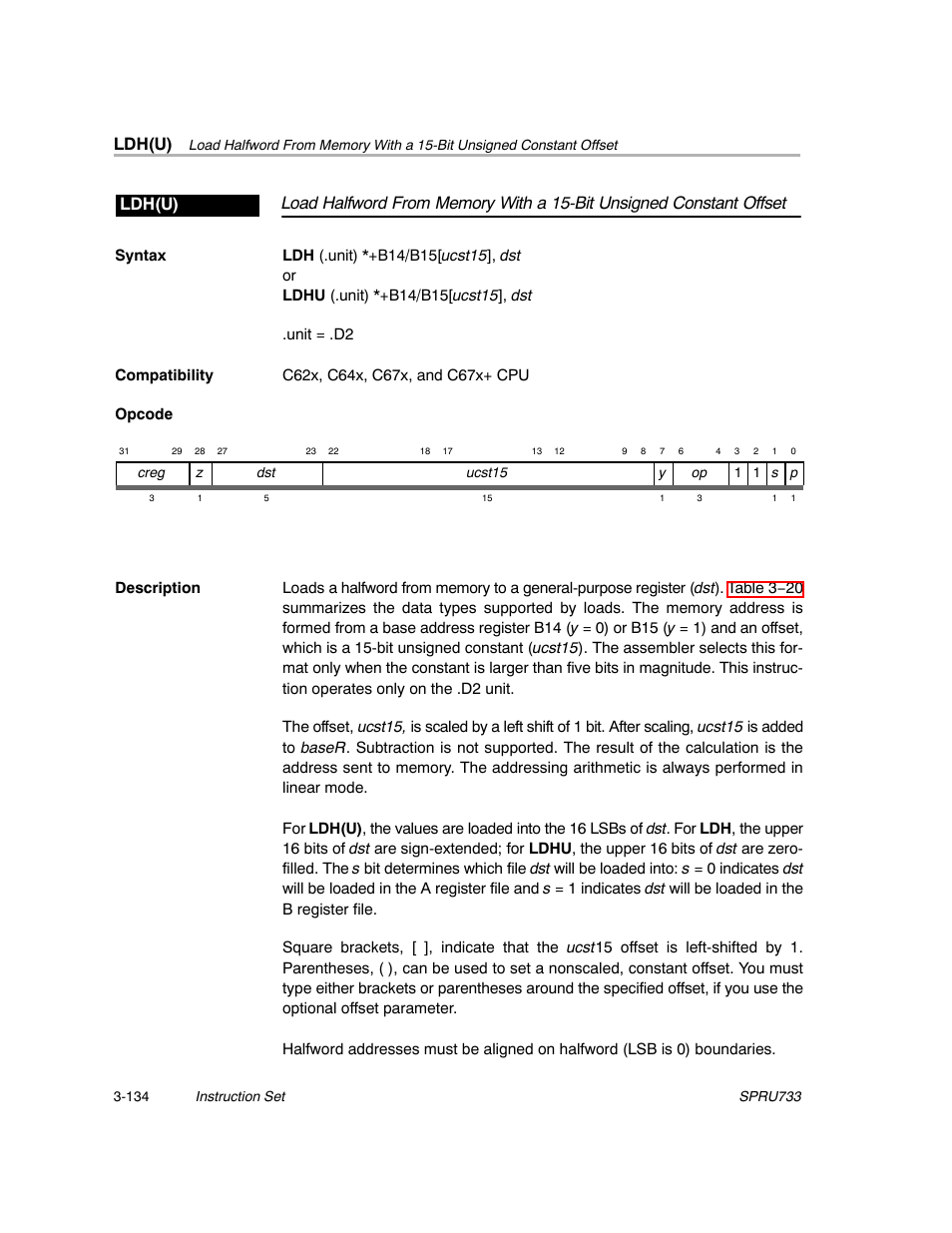 Ldh(u) | Texas Instruments TMS320C67X/C67X+ DSP User Manual | Page 194 / 465