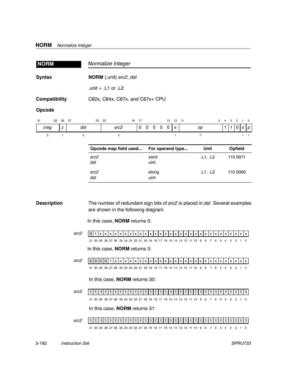 Norm, Normalize integer norm | Texas Instruments TMS320C67X/C67X+ DSP User Manual | Page 252 / 465