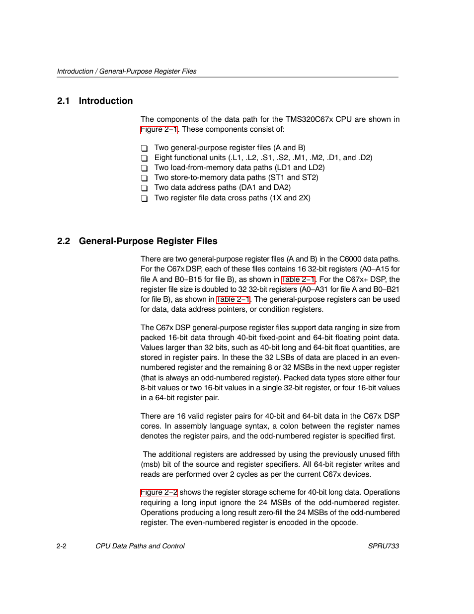 1 introduction, 2 general-purpose register files | Texas Instruments TMS320C67X/C67X+ DSP User Manual | Page 28 / 465