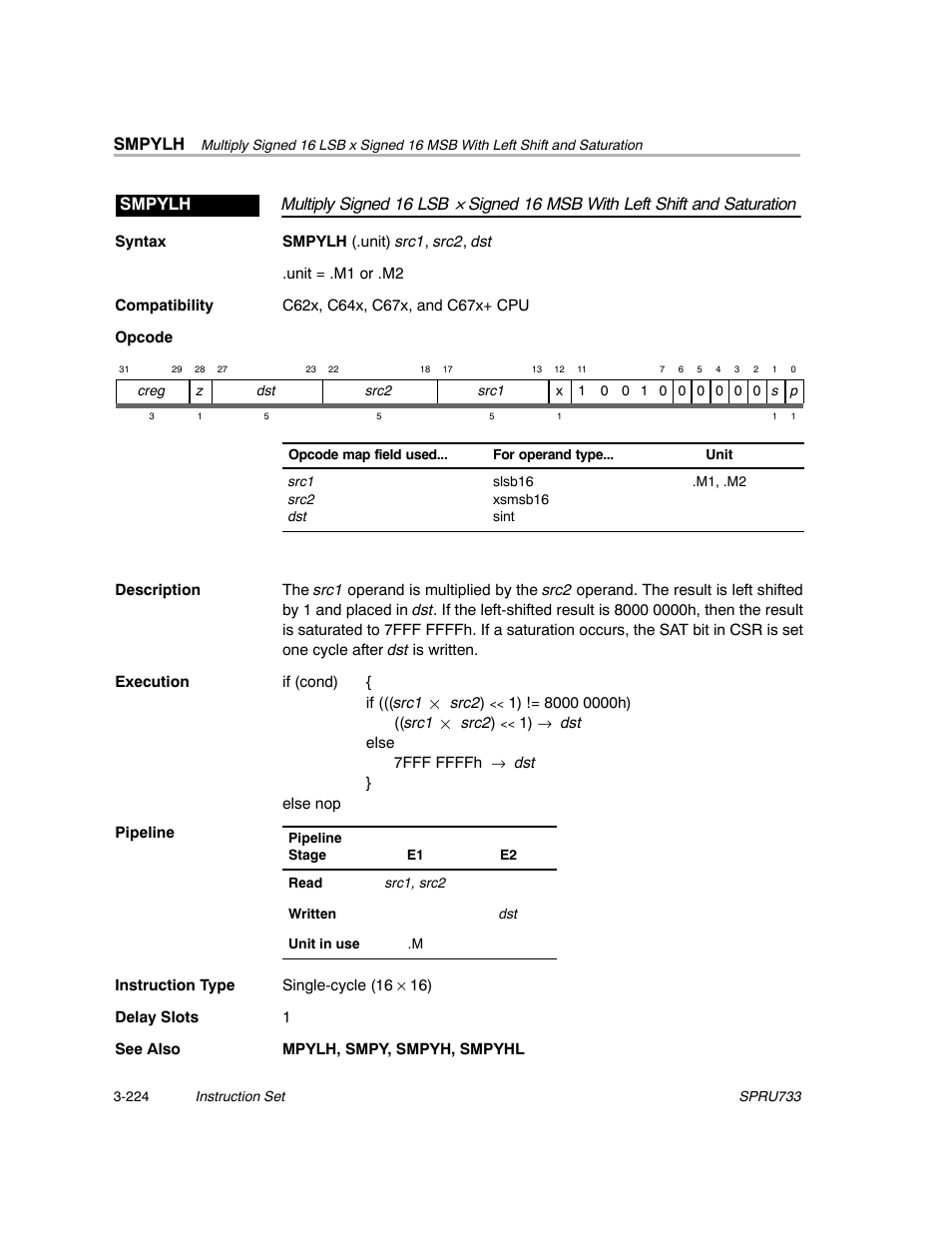 Smpylh, Multiply signed 16 lsb | Texas Instruments TMS320C67X/C67X+ DSP User Manual | Page 284 / 465