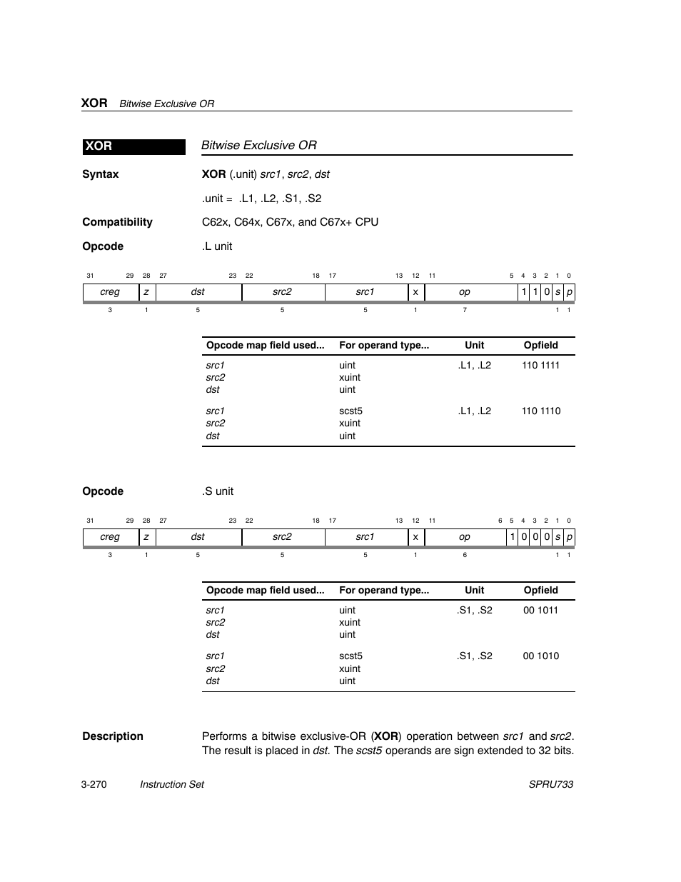 Bitwise exclusive or xor | Texas Instruments TMS320C67X/C67X+ DSP User Manual | Page 330 / 465