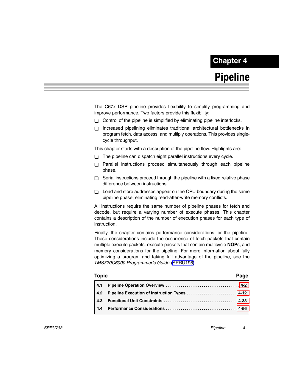 Chapter4: pipeline, Chapter 4, Pipeline | Texas Instruments TMS320C67X/C67X+ DSP User Manual | Page 333 / 465