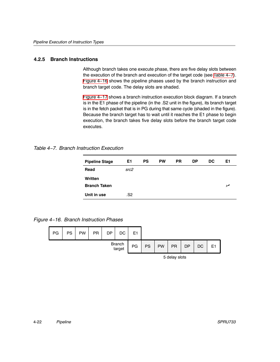 5 branch instructions, See section 4.2.5 for more information on branches | Texas Instruments TMS320C67X/C67X+ DSP User Manual | Page 354 / 465