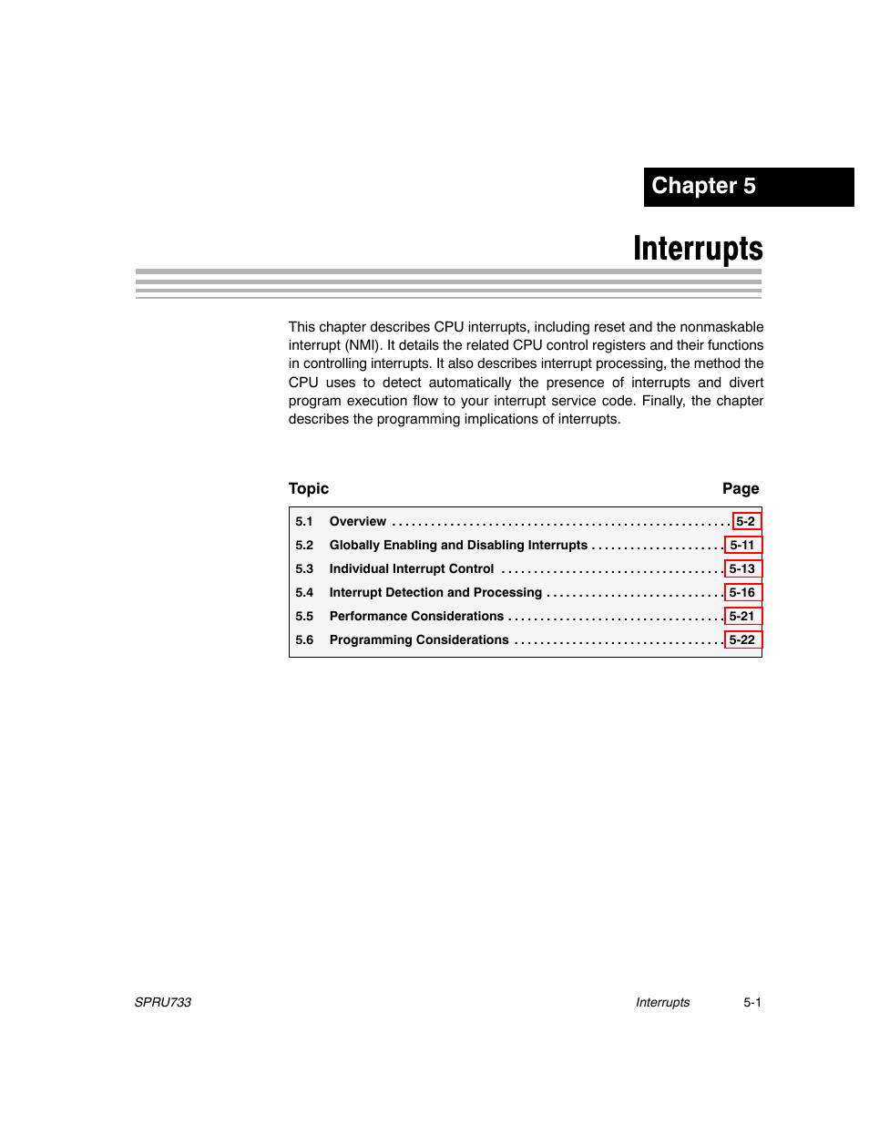 Chapter 5: interrupts, Interrupts, Chapter 5 | Texas Instruments TMS320C67X/C67X+ DSP User Manual | Page 396 / 465