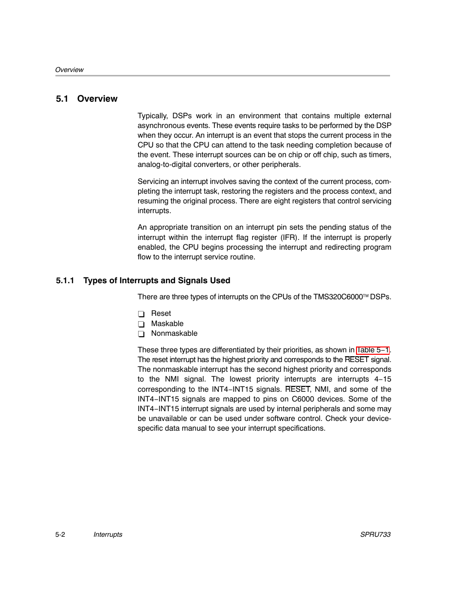 1 overview, 1 types of interrupts and signals used | Texas Instruments TMS320C67X/C67X+ DSP User Manual | Page 397 / 465
